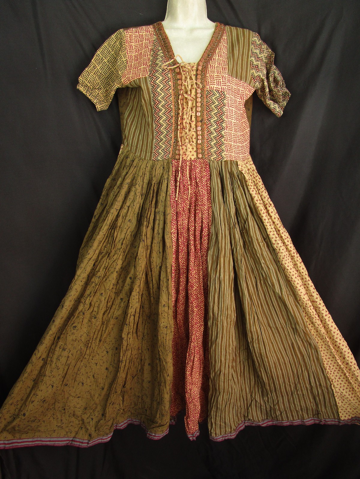 Vtg Phool Made in India Cotton Peasant Dress Crinkle Skirt Hippie Boho Festival
