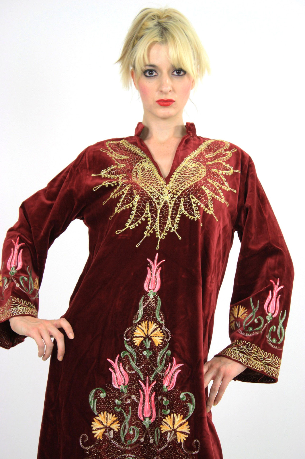 Vintage VTG 60s boho caftan Turkish Hippie boho velvet caftan embroidery