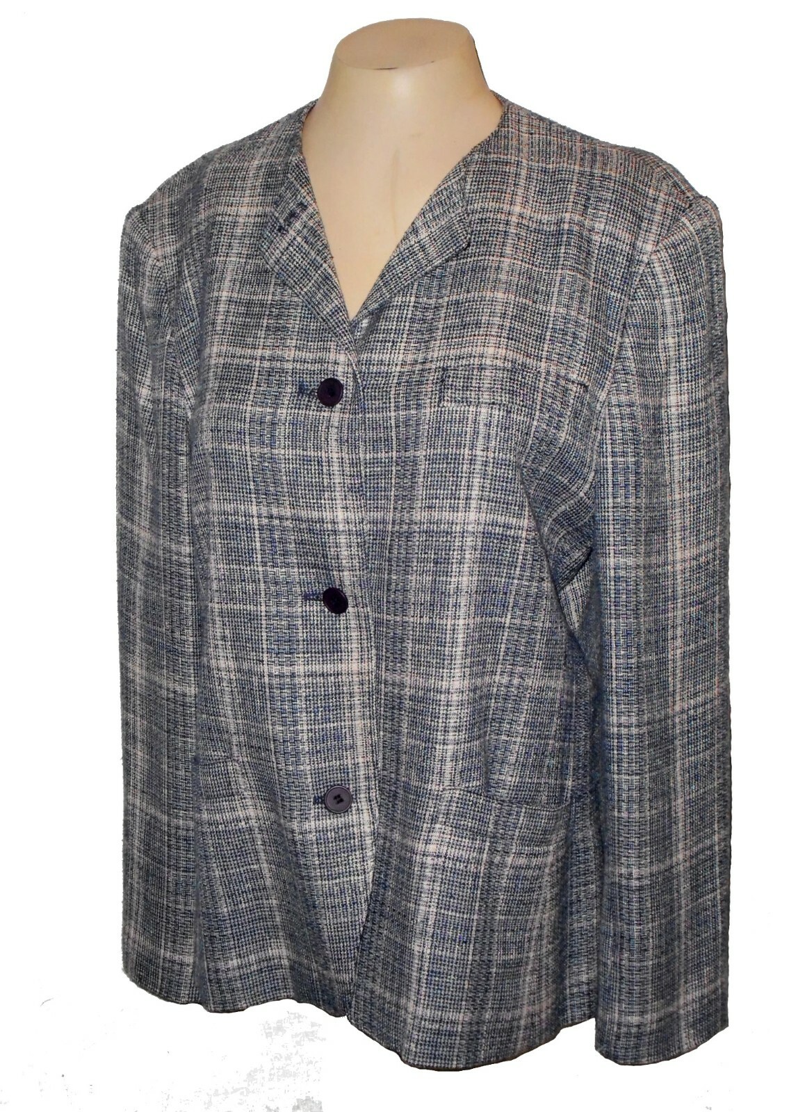 Vintage 1980s, Blazer, Evan-Picone, Business Lined Navy-Ivory Plaid 10