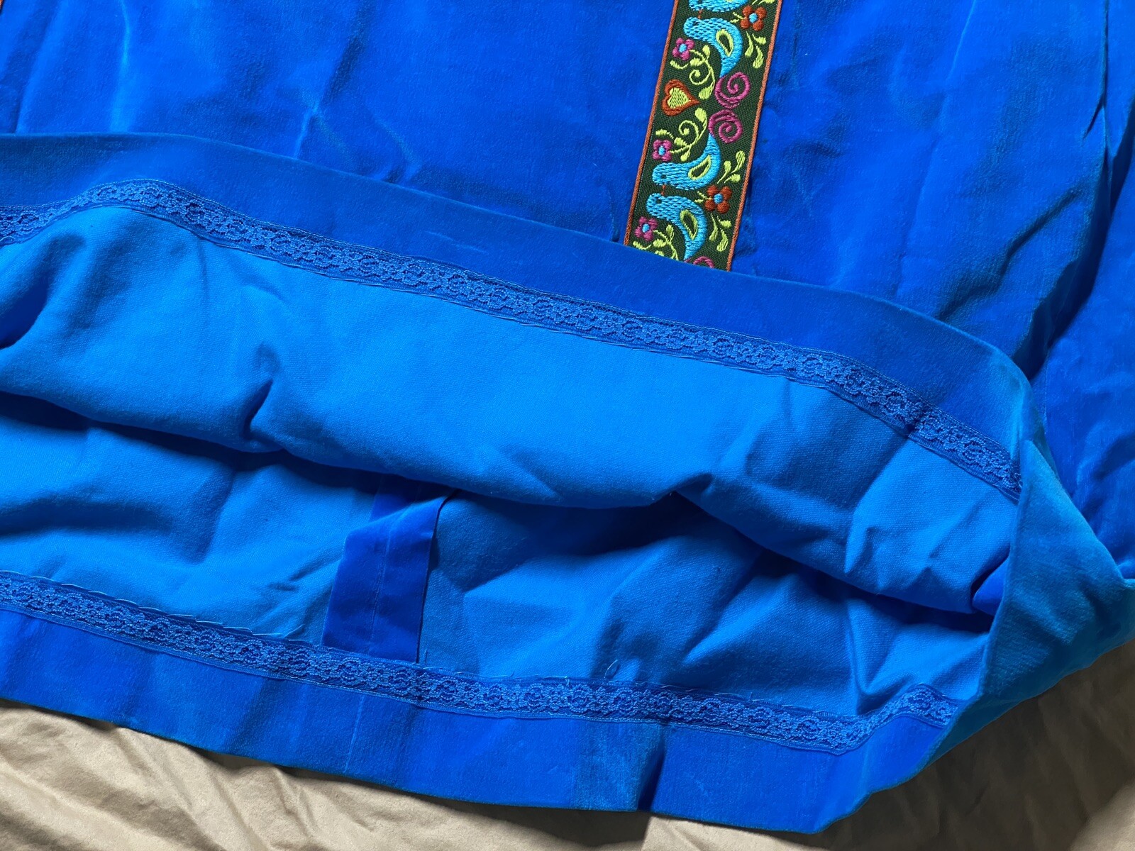 Vg 70s Velour BRIGHT Blue Plate SKIRT Boho FESTIVAL Ethnic Love Birds 26” Waist