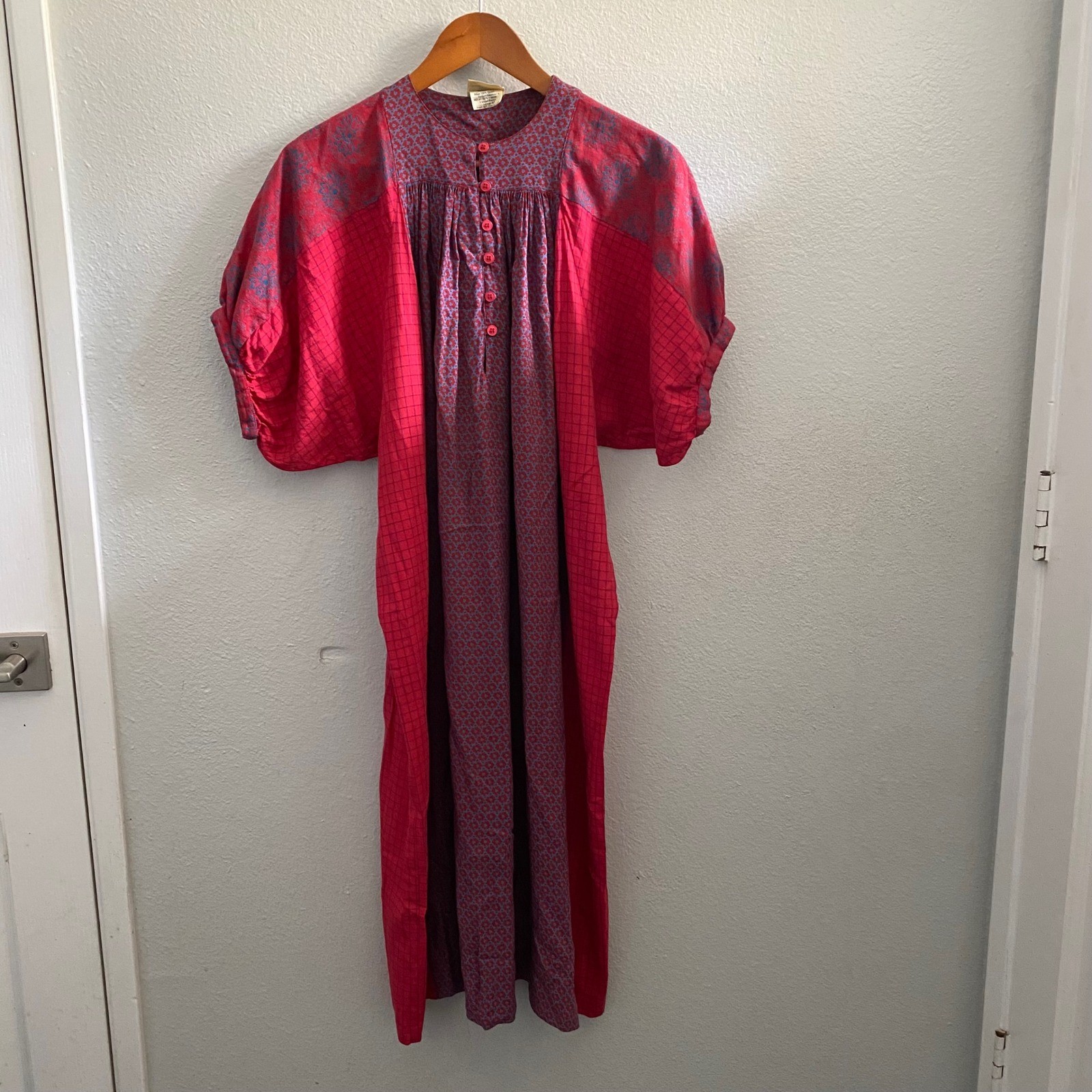 Anastasia Paris Vintage Rare 1980s Made in France MixedPrint Boho Maxi Dress Red
