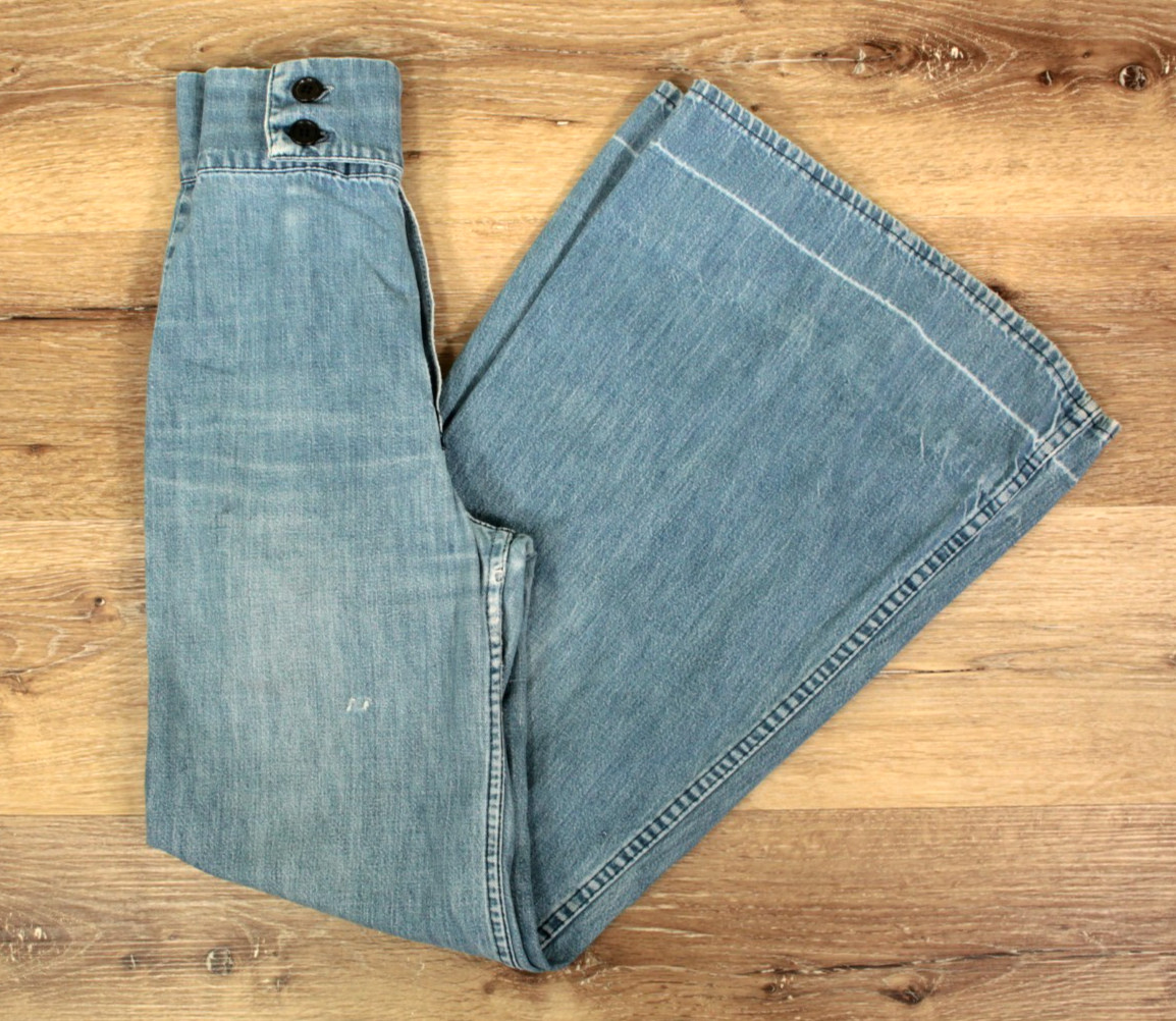 VTG Women’s 70s Wrangler High Waist Band Denim Bell Bottom Jeans XXS / Sz 23″