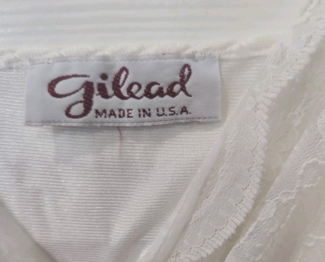 VTG 70’s Gilead White Empire Waist Nightgown Lace Slip Spaghetti Strap Sz Small