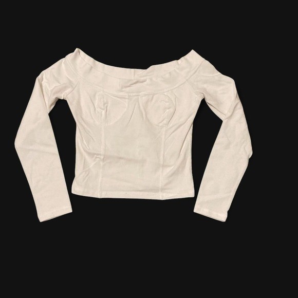Vintage 90s RAVE wide neck top cropped stretch Women’s M/14.75