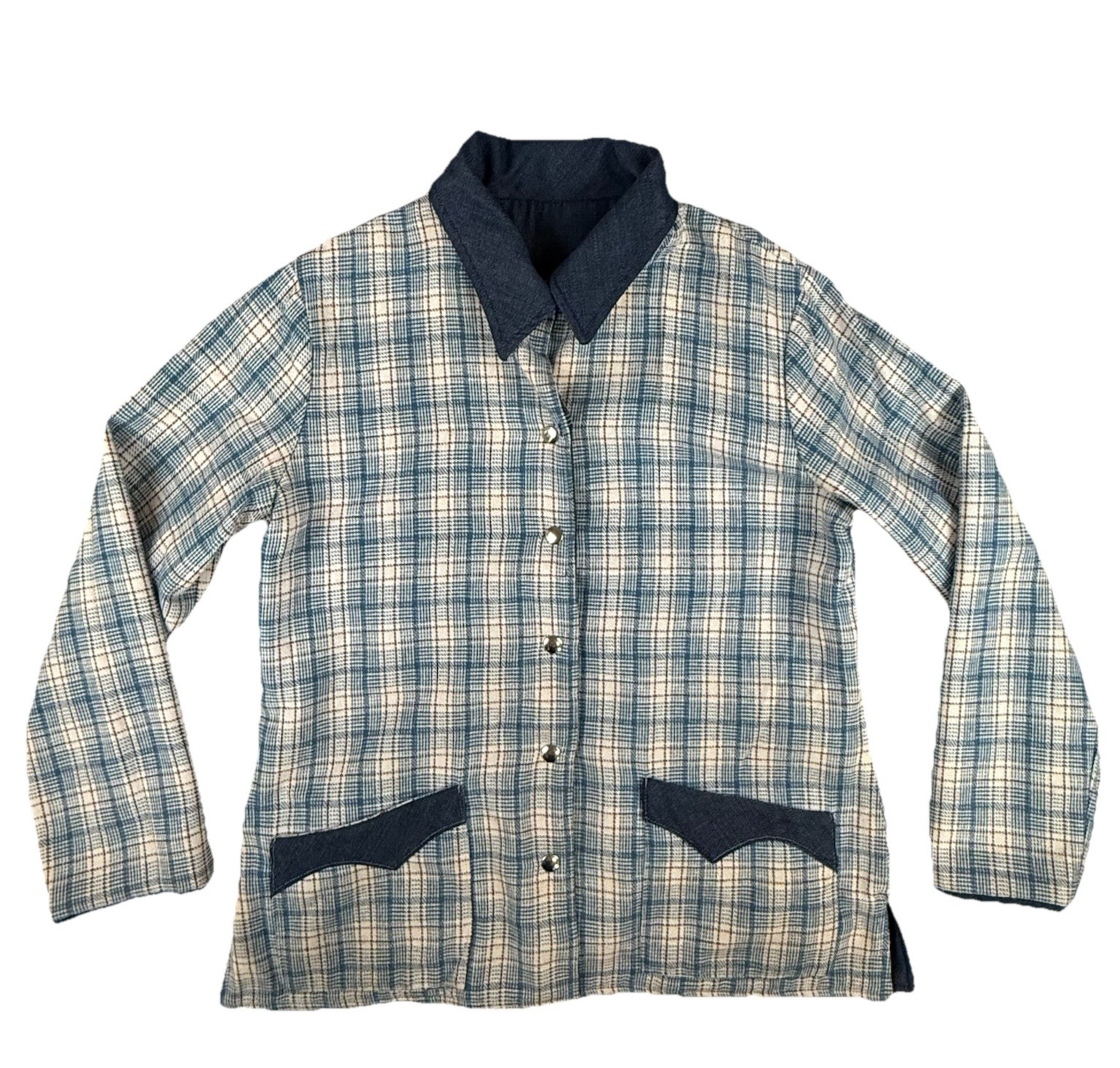 Vtg Prior Westerns Denver Denim Reversible Jacket Womens L Chore Coat Rockabilly