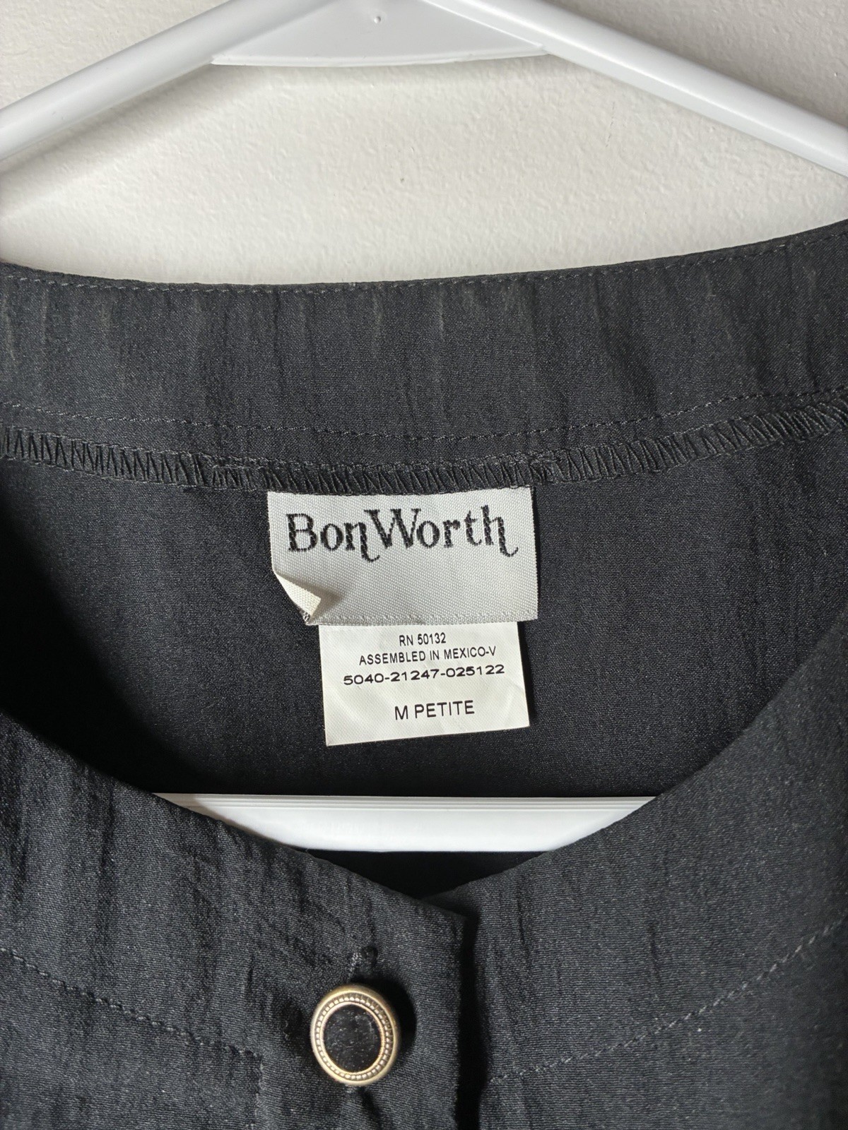 vtg Bon Worth black short-sleeve button-up lighthouse embroidery Lightweight Mp