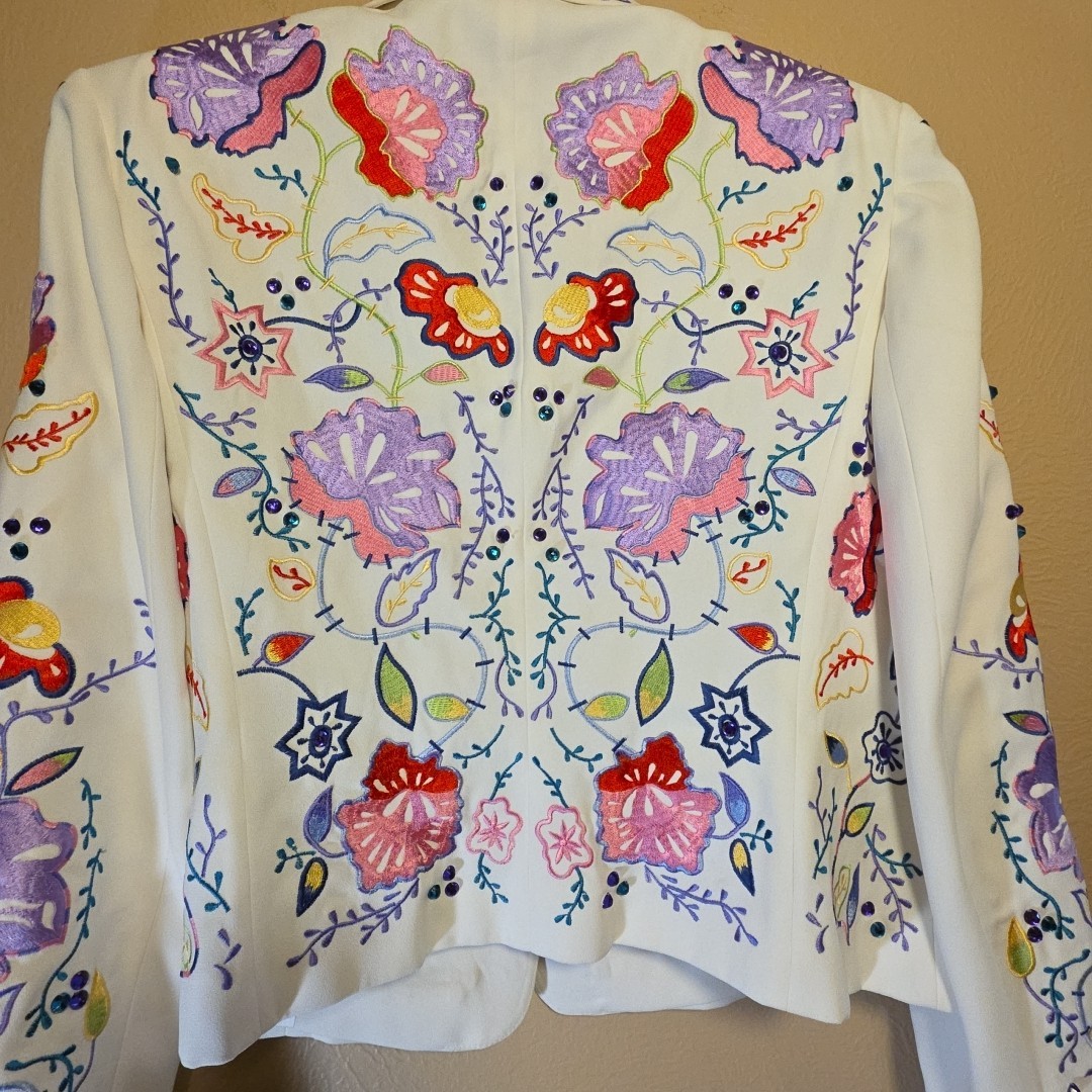 Vtg John Meyer of Norwich Floral Embroidered Jacket Blazer White Sz 16 Romania