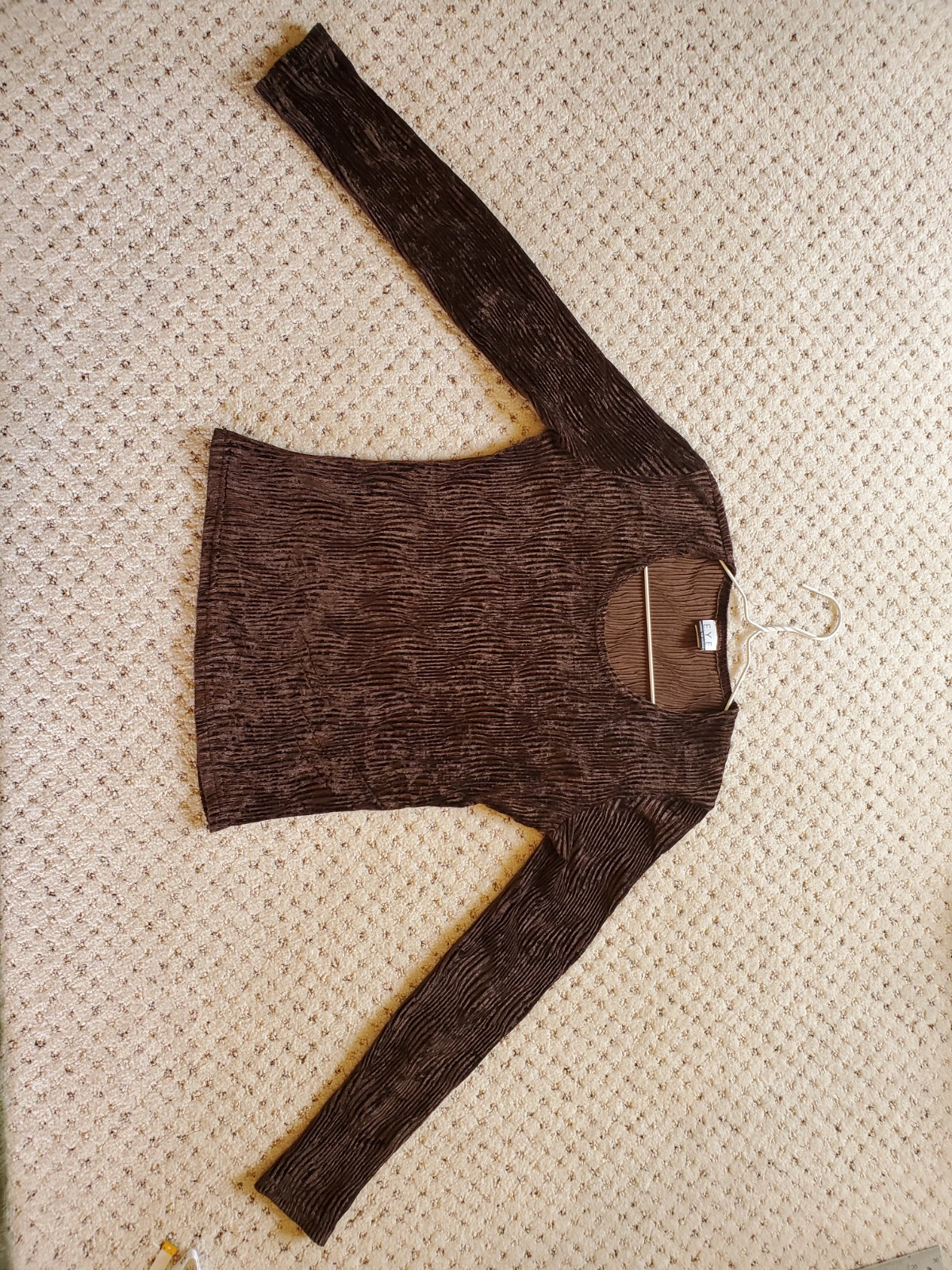 Vintage 90’s E.Y.E Essential Yarn Elements Brown Velvet Like Small Top Blouse