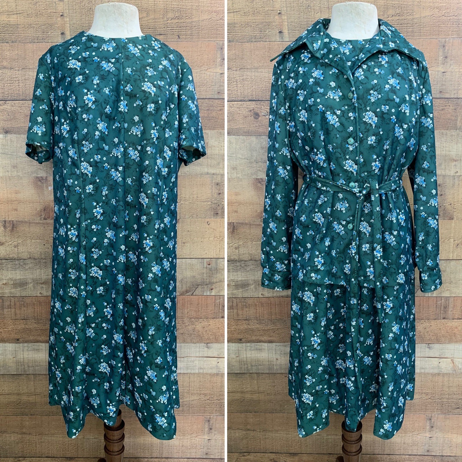 Vintage 1960s 1970s Floral Jacket & Dress 48” Bust /42” Waist Matching Belt Set