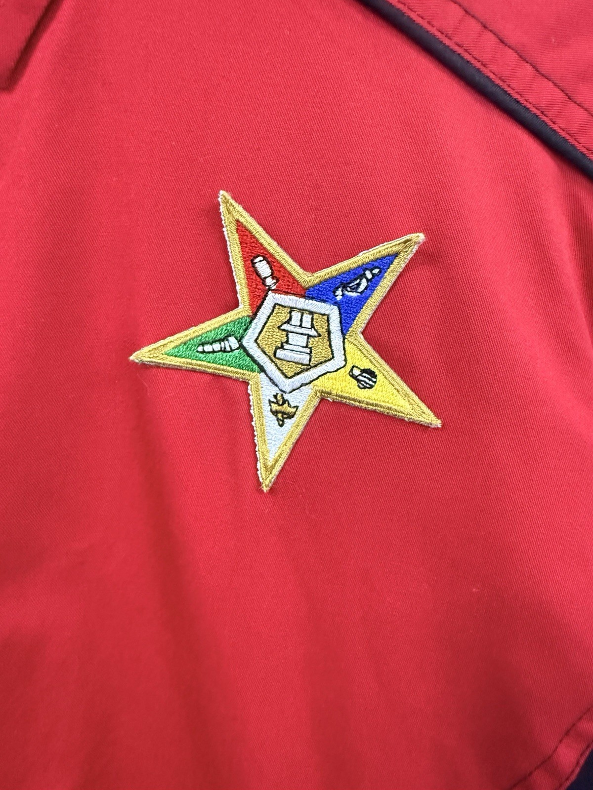 Vintage Style Bowling Shirt Red Black OES Eastern Star Patch North End L