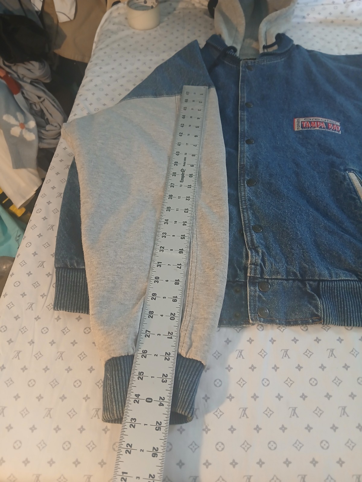 Vintage 1990s International Denim colour block jean jacket, size XL Tampa Bay