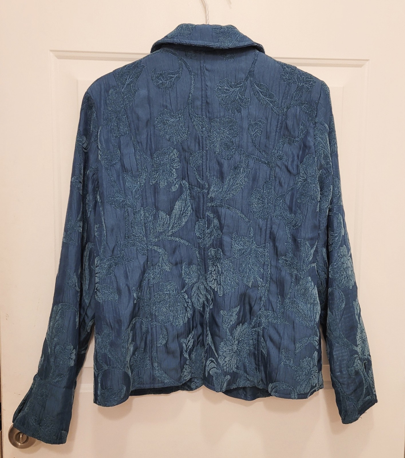 erin london large womens dressy Blazer jacket Blue With Subtle Floral Design