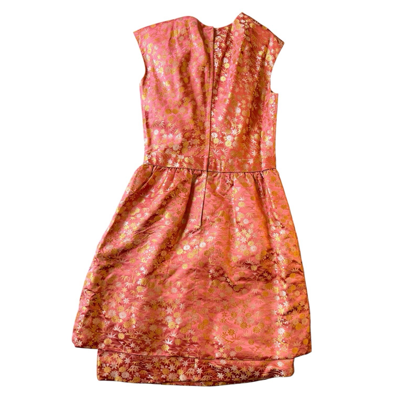 Handmade Silk Brocade Dress Pink Gold Floral Asian Inspired Bow Waist Small