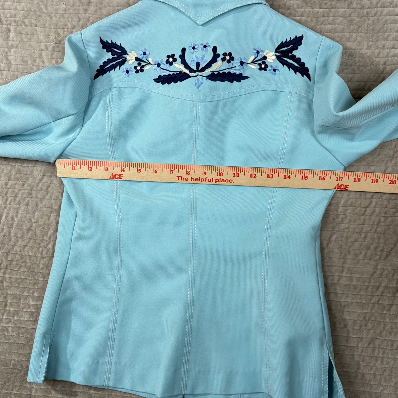 Vintage Ian by Shayne Blue Embroidered Western Shirt 70s Floral Button Down 9/10