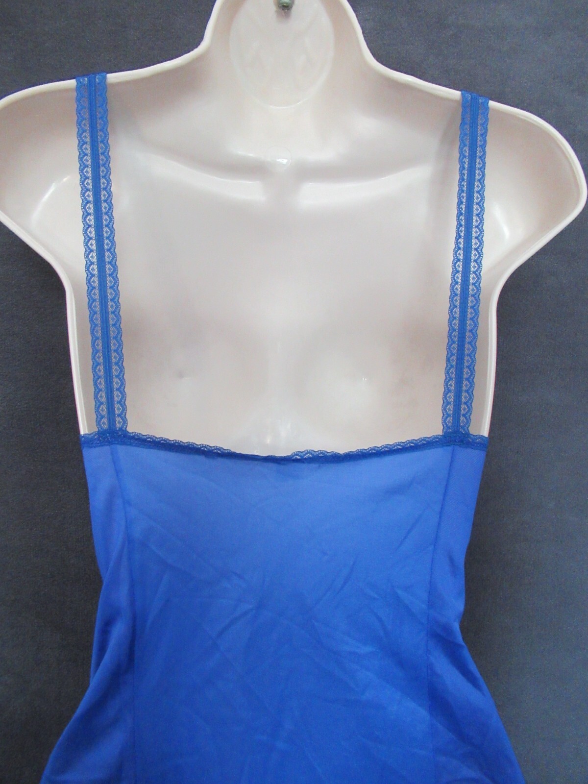 Vintage Bestform Blue Nylon Poly Lace Sexy Sheer Flutter Ruffle Teddy Lingerie M
