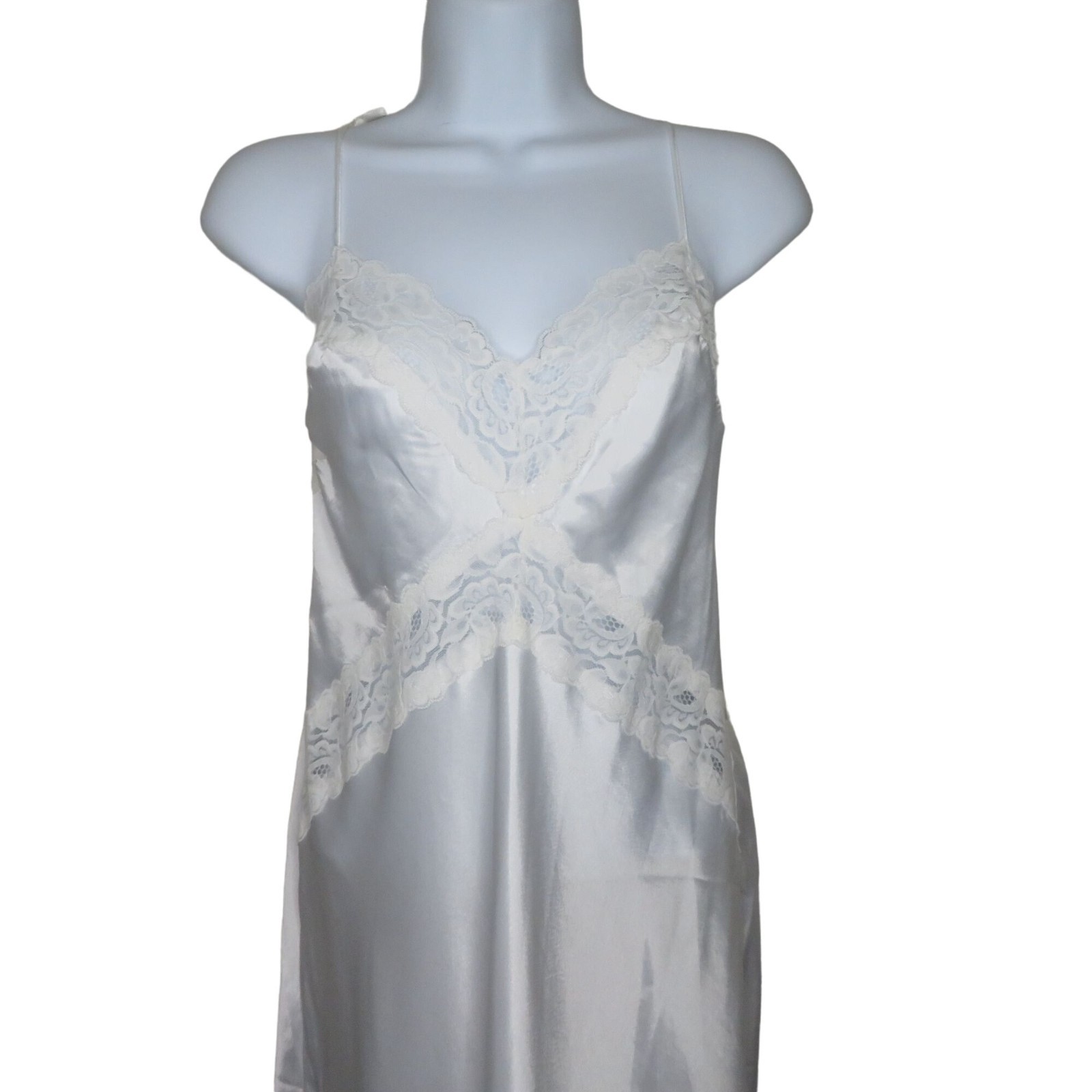 Vintage White Lace Satin Slip Nightgown Robe Peignoir Set Wedding Honeymoon