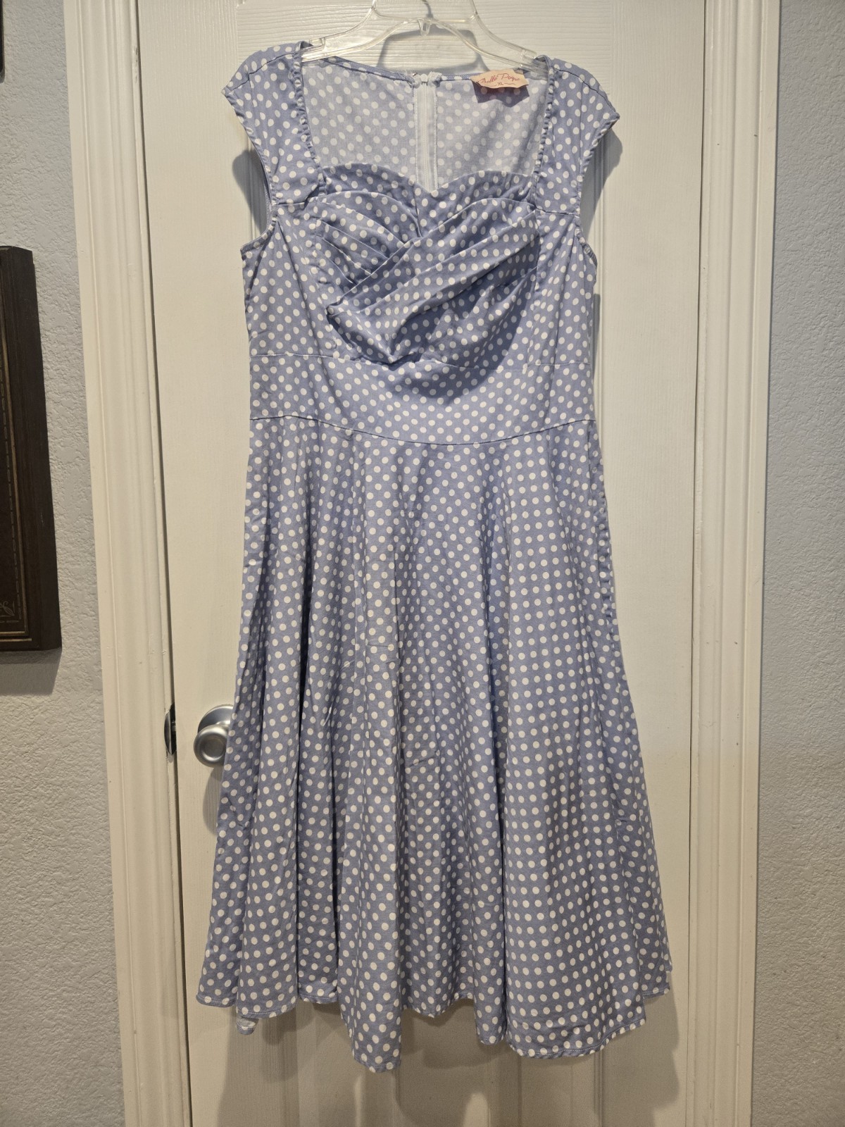 Belle Poque 1950s Style Swing Dress Sweetheart Neckline Baby Blue and White…