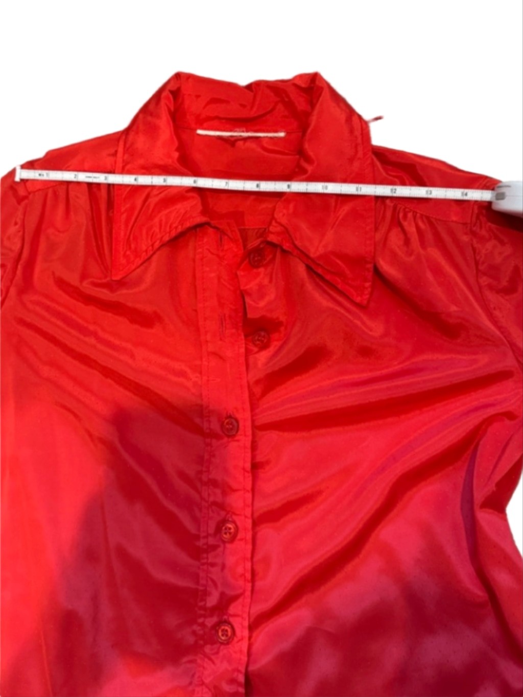 Vintage Unbranded Taffeta like Red Blouse with waist Sash
