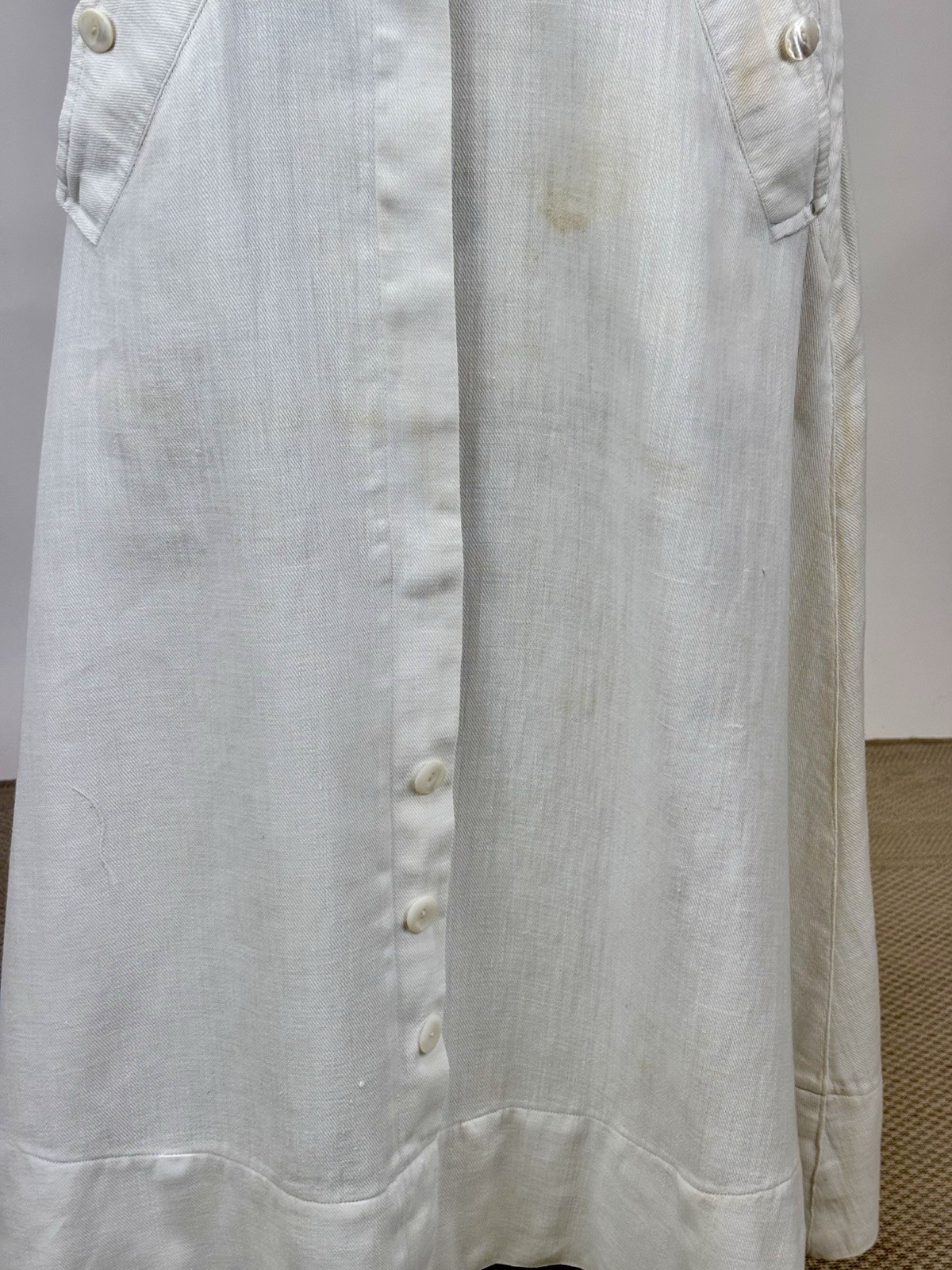 Edwardian 1910s Antique Cotton Skirt White Buttons Snaps Wide Hem Twill Weave