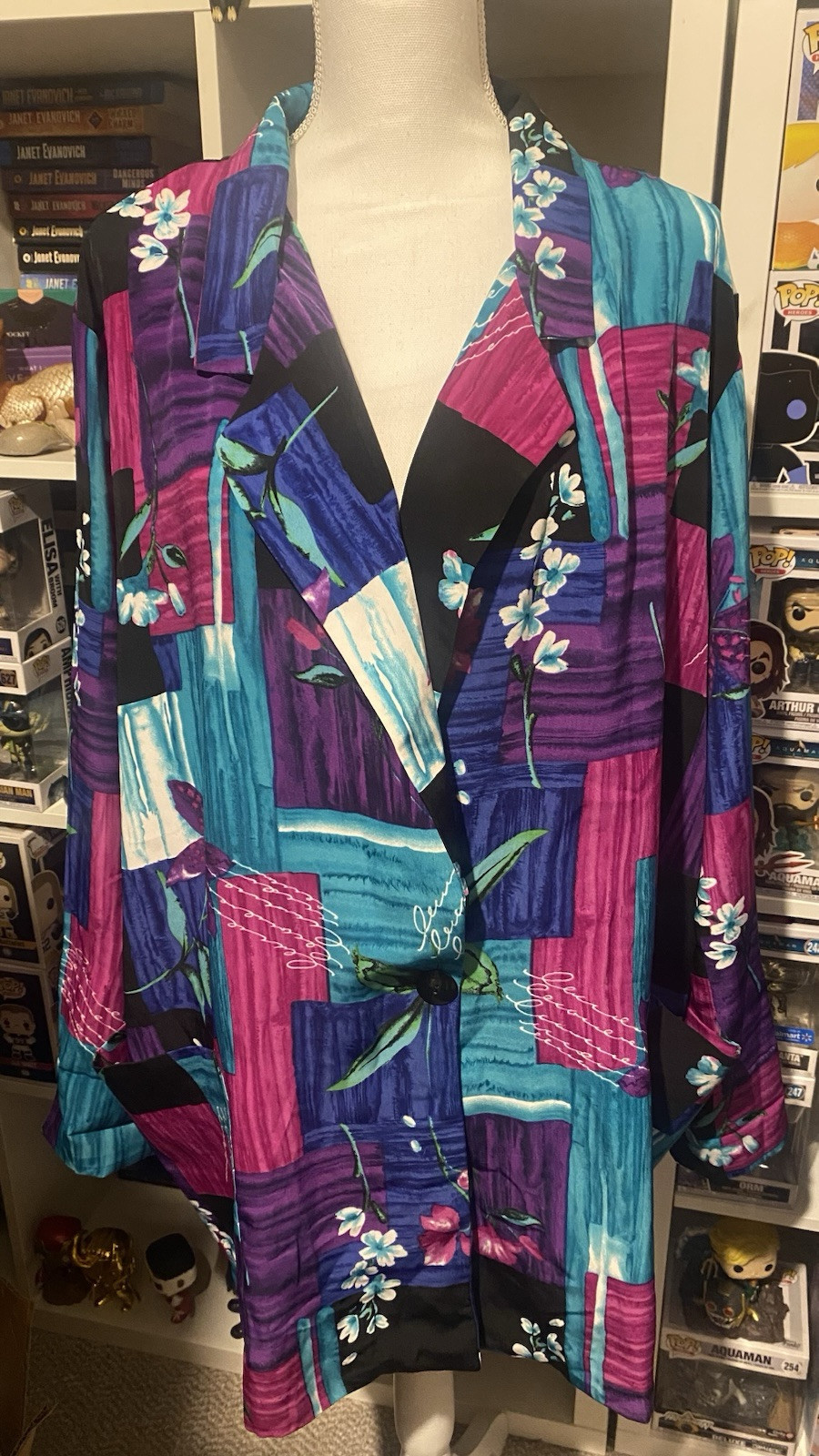 Vintage Willow Ridge Oversize Blazer Jacket Womens 2x Purple Floral Patchwork