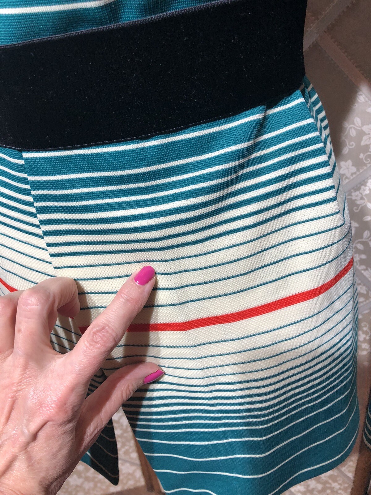 Vintage 70s Open Front Polyester Jacket Teal Multi Color Stripe Size 18