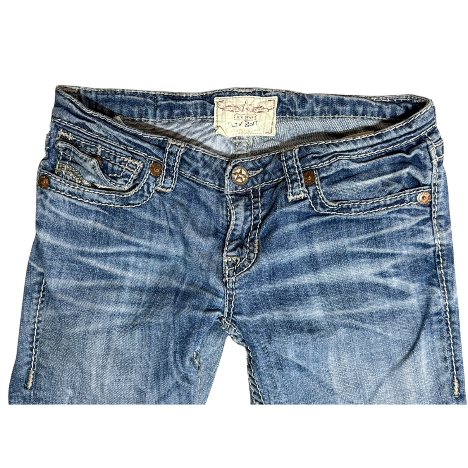 Big Star Y2K Low Rise Bootcut Jeans Womens 30 Embroidered Denim Blue