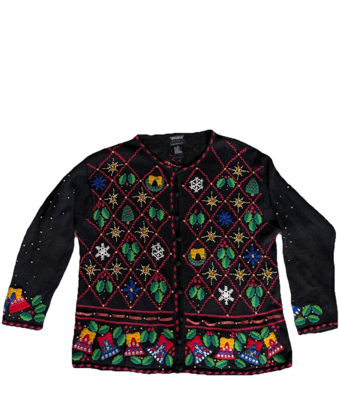 Designers Original Studio Glitzy Bling Xmas Holiday🎄Cardigan Vintage 90’s EUC