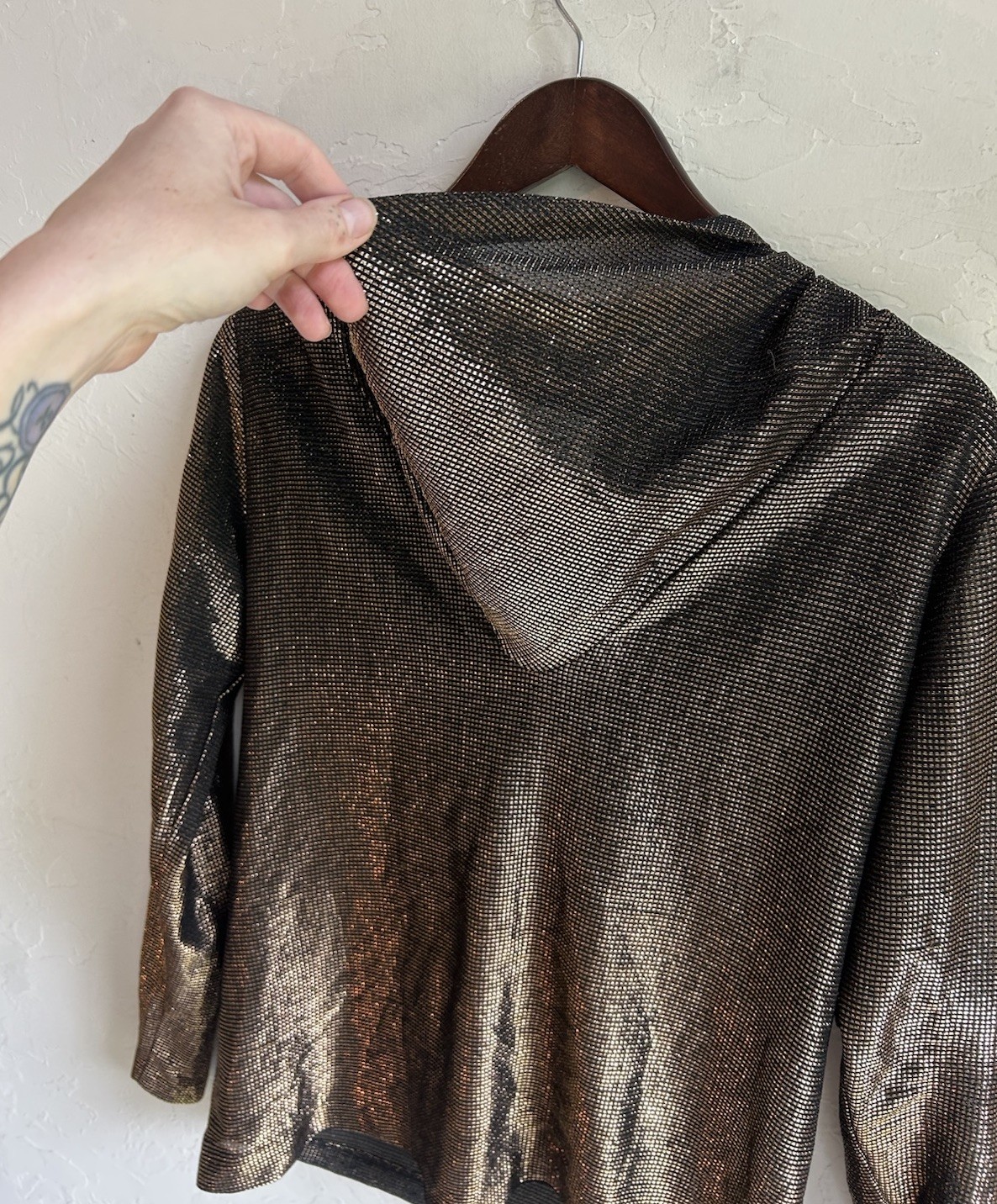 Vintage 1970s Teddi Of California Metallic Top 10 Cowl Disco Glam Bronze Lamé