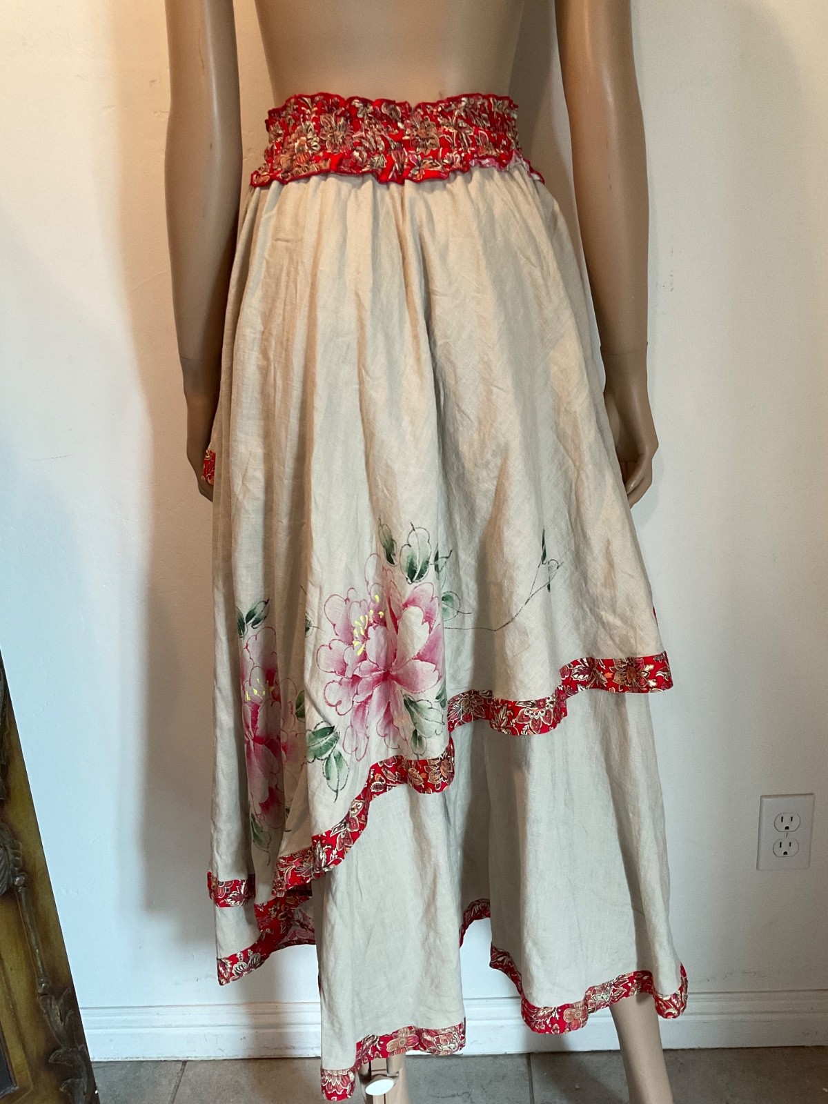 Vintage 1940s Hand painted Skirt CottageCore Boho Festival Maxi Original
