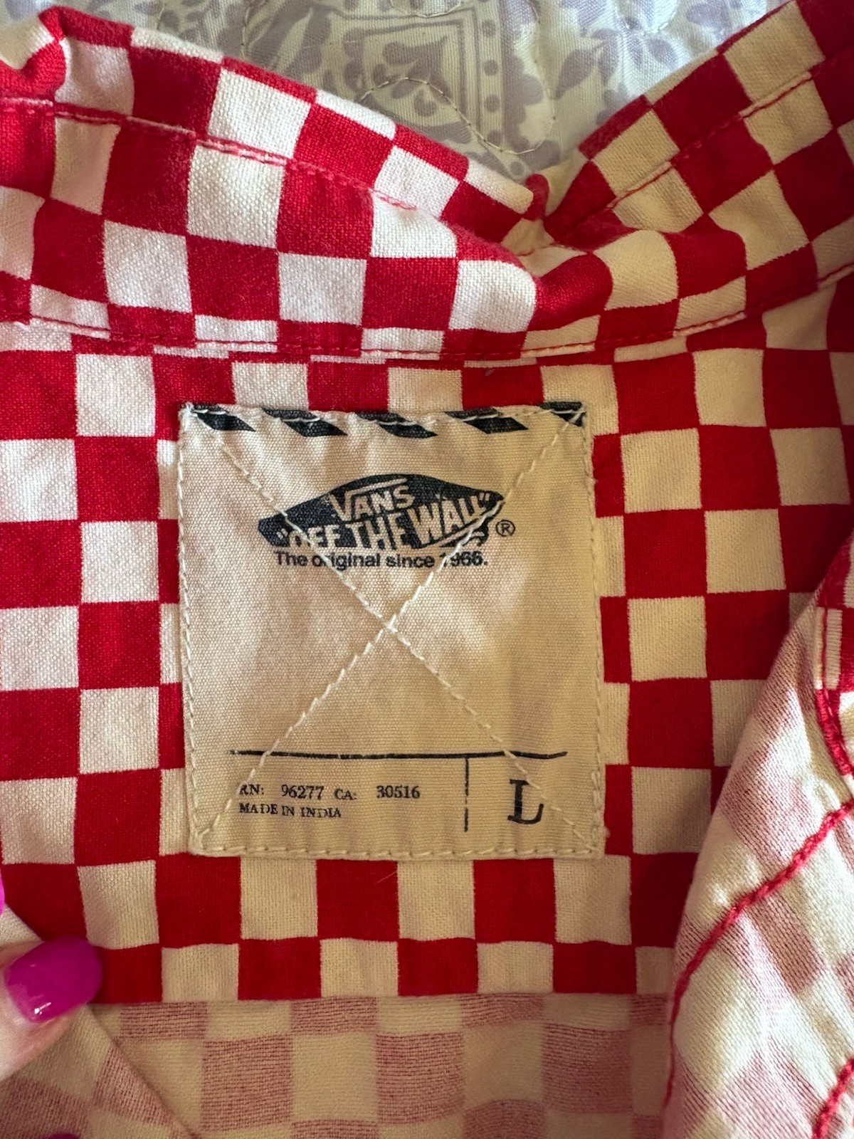 Vans Mens Classic Red Checkerboard Button Up Cotton Short Sleeve Shirt Size Lg