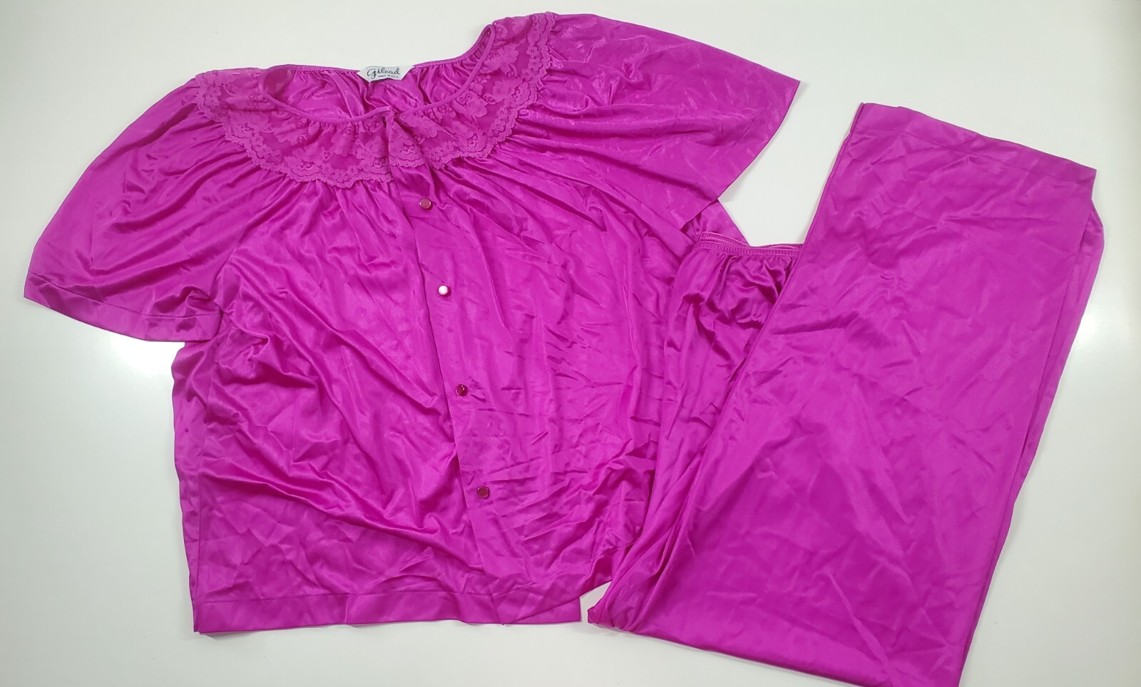 Vintage Gilead Nylon 2 Piece Lounge Pajama Lace Trim Pant Set Size 40