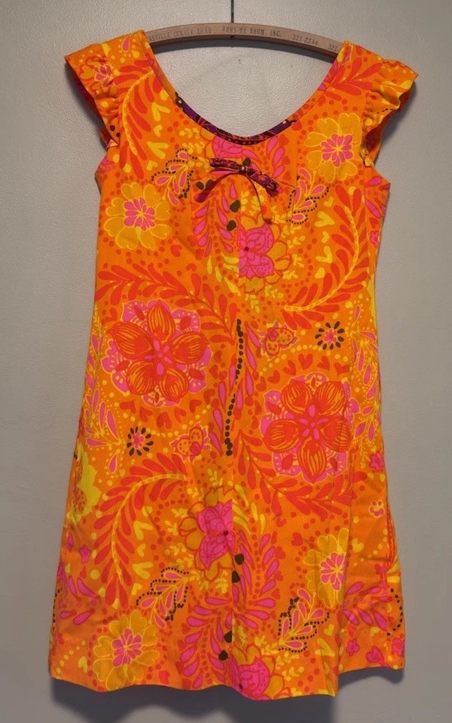Vintage 1960s Surfside Sportswear Hawaii Dress Dayglo Tiki Sz 10 Floral Mod GoGo