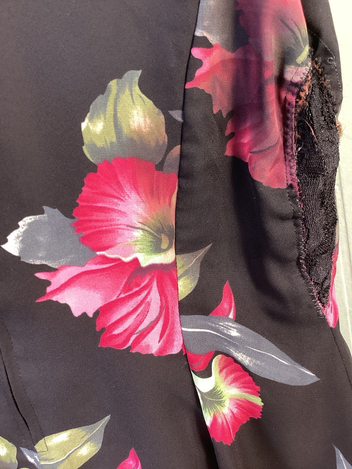 Hampton Nites Petites Vintage 90s Pink Floral Tiered Cocktail Dress Black Sz 10