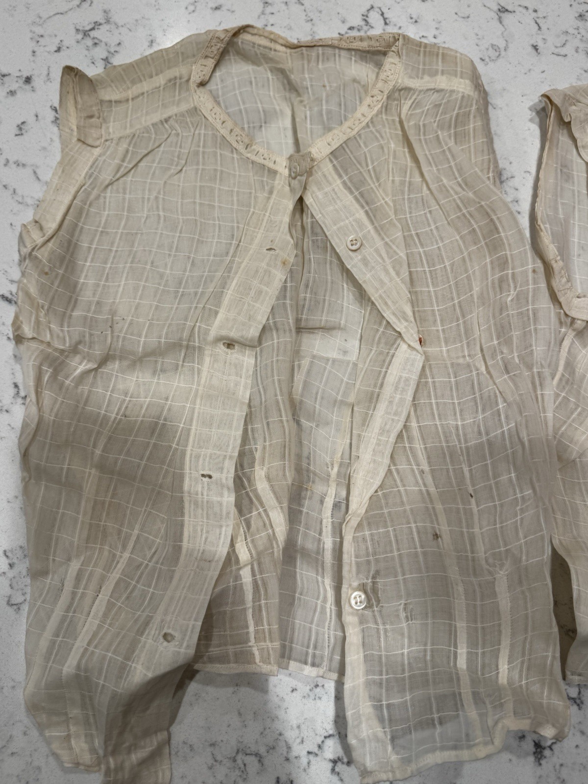 Pair Of ANTIQUE VICTORIAN CAMISOLE CORSET COVER LACE COTTON buttons Down Sz 30”