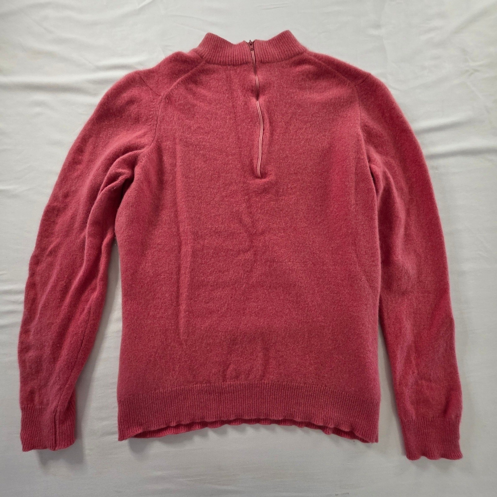 Jaeger Sweater 100% Cashmere Mock Neck Back Zip Pink Size 38/97cm 70s Luxury
