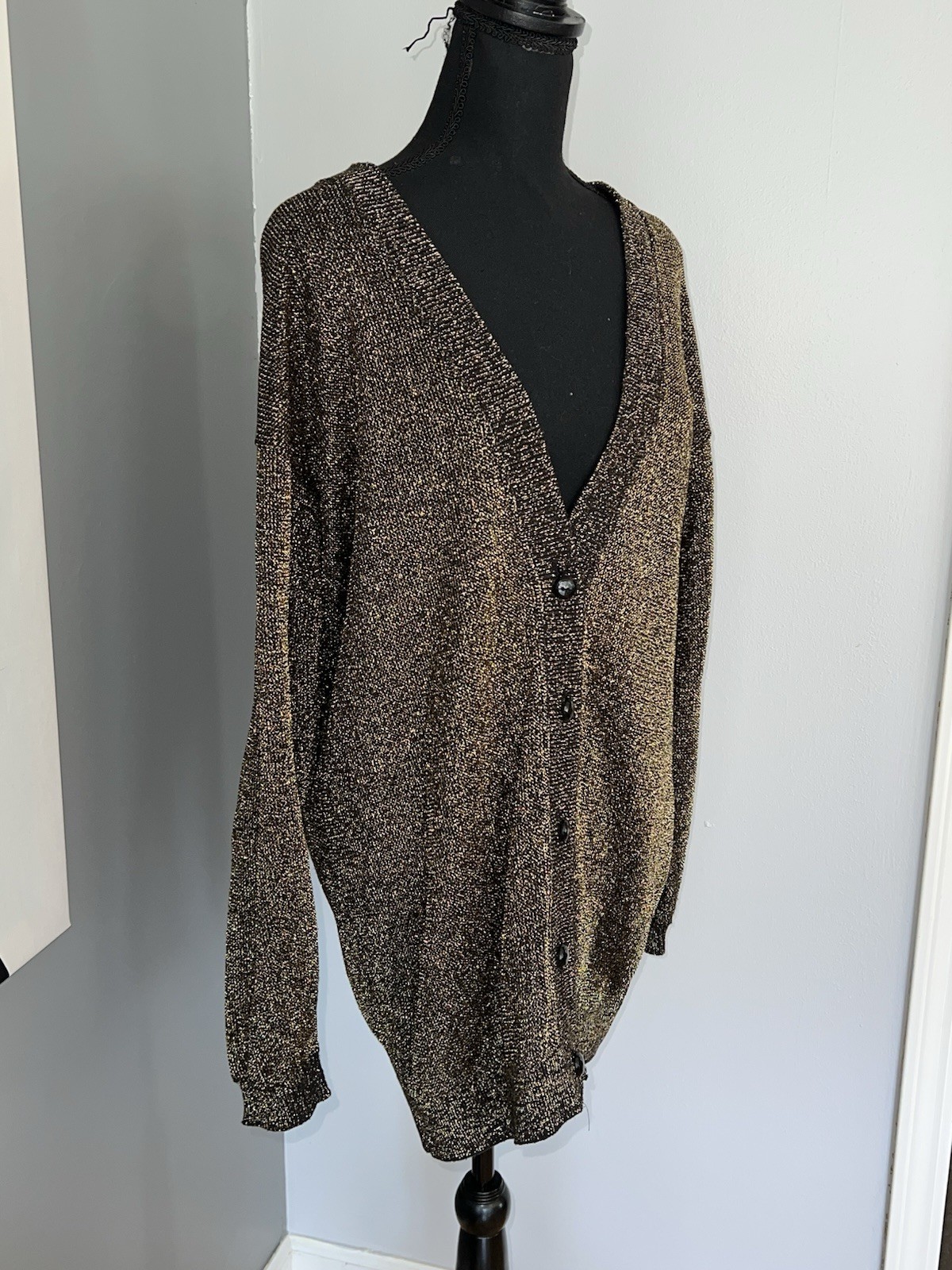 Pierre Cardin Vtg Cardigan Sweater Metallic 33”L Size Large / Medium Made In USA