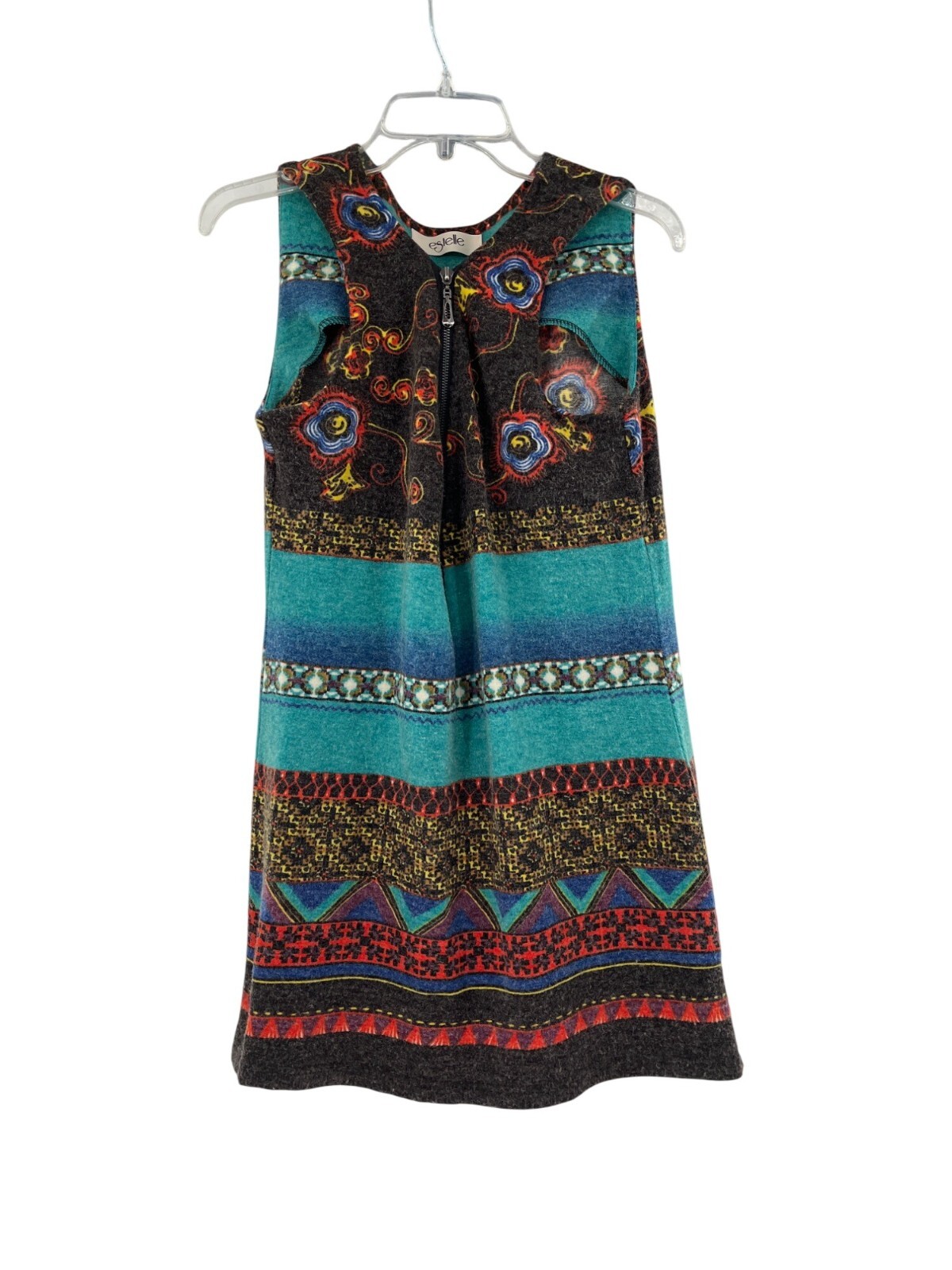 Estelle Multicolor Sleeveless Knit Dress With Front Zipper & Floral Pattern Wome