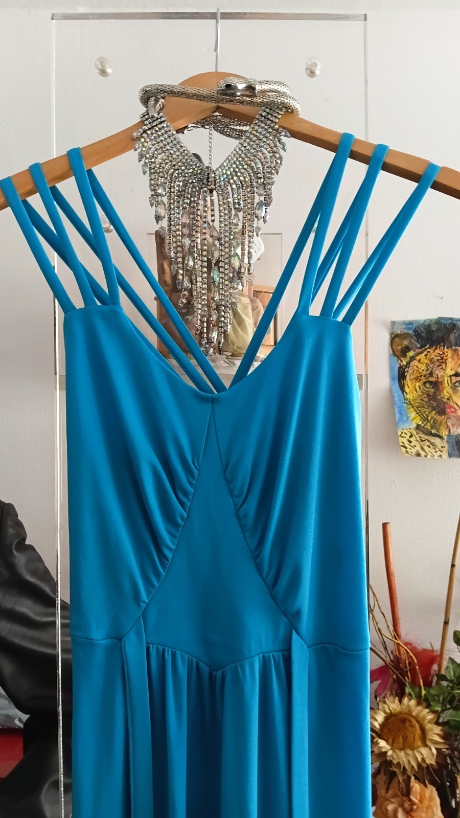 Elegant Stretch Dress Turquoise Vintage