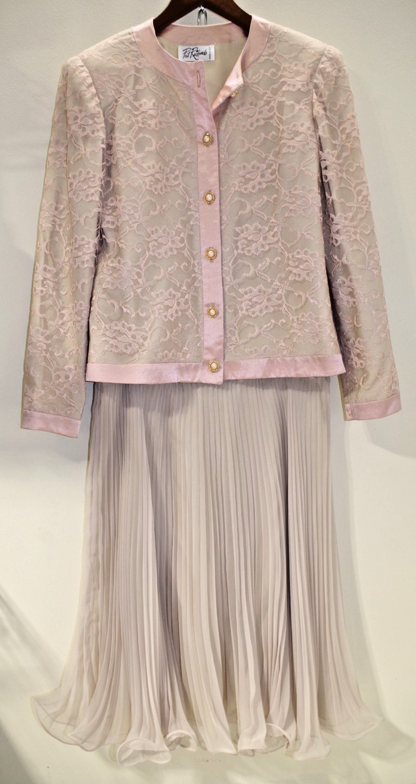 X1 Vintage Pat Richards 2 Piece Dress SUIT 12 – Mauve & Blush Lace & Chiffon