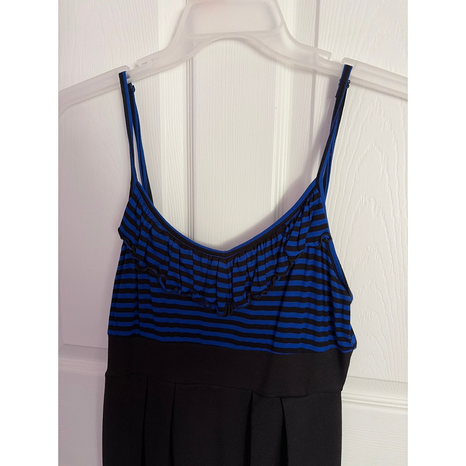 Forever 21 Vintage Striped Mini Dress M Blue Black V-Neck Spaghetti Strap Y2K