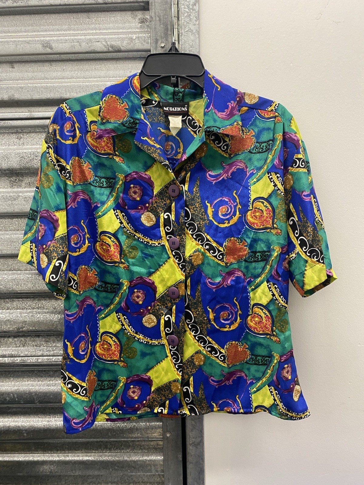Vintage Late 1980’s Notations Vibrant Abstract Pattern Blouse Button Up Size Med