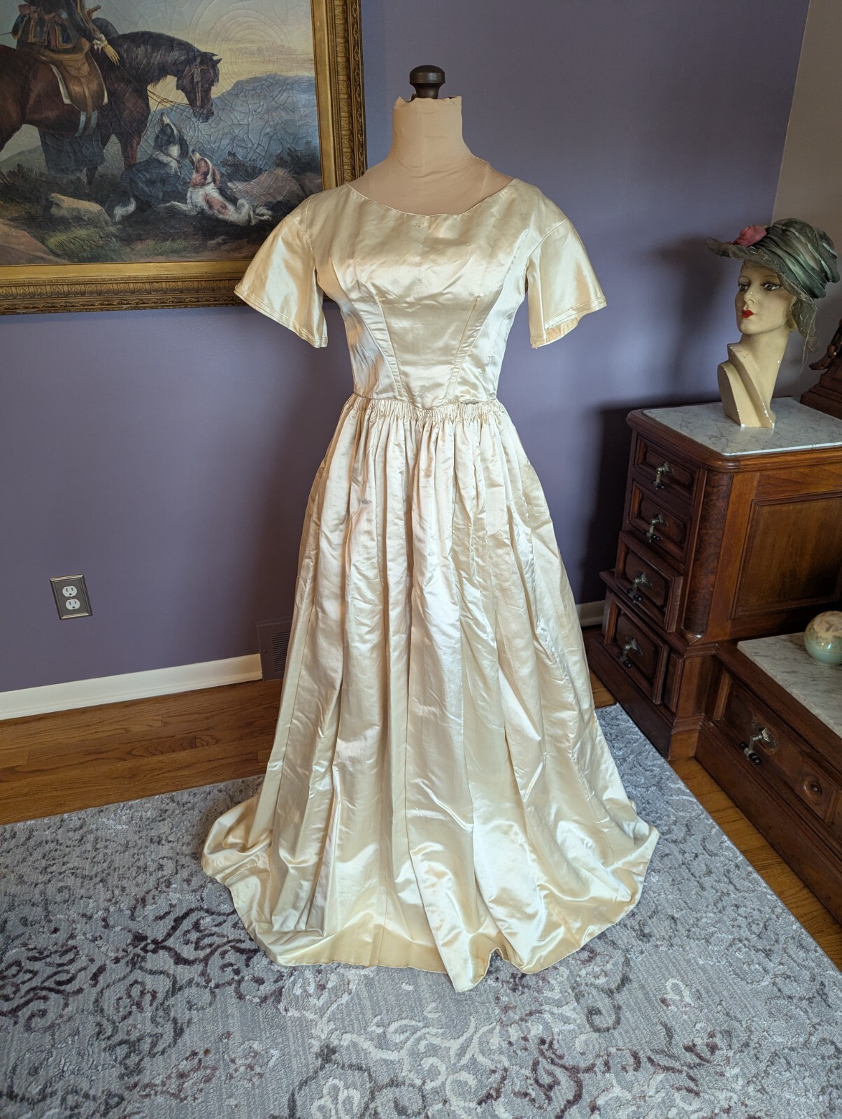RARE Elegant Antique ca 1850’s Silk/Satin Wedding Dress Gown Handmade Museum