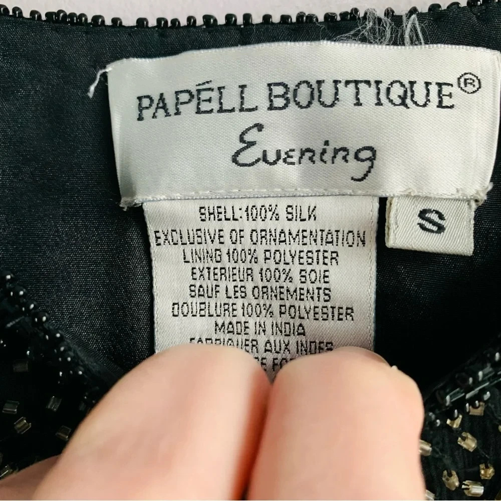 Vintage Silk 'Papell Boutique; Beaded Evening Jacket Black Silver Gold Luxury S