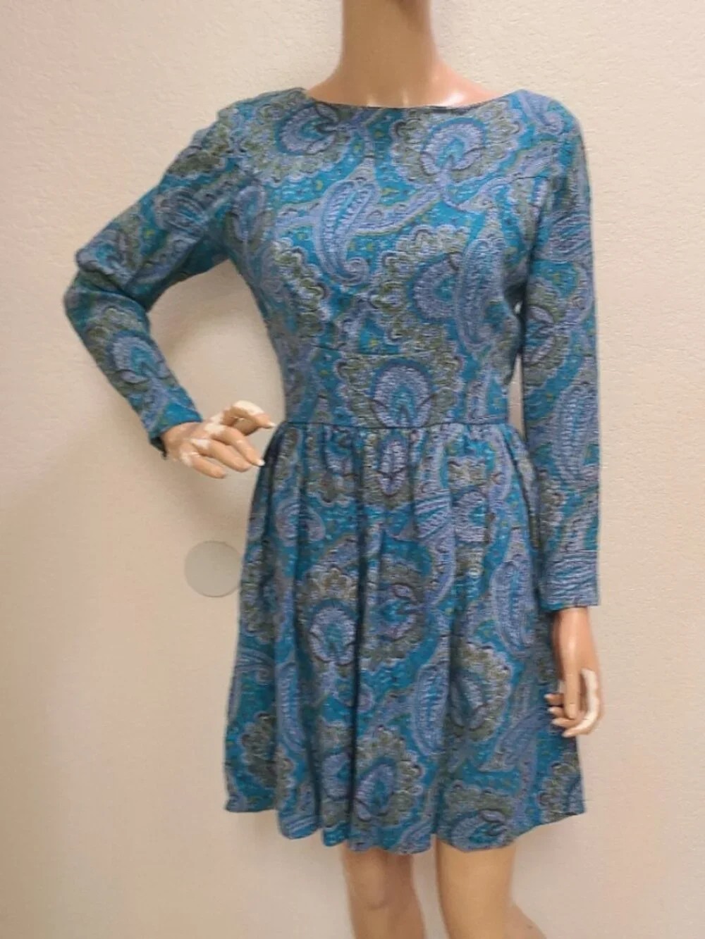 VINTAGE 50s/60s JONATHAN LOGAN PAISLEY PRINT WOOL-BLEND DRESS sz XS/S
