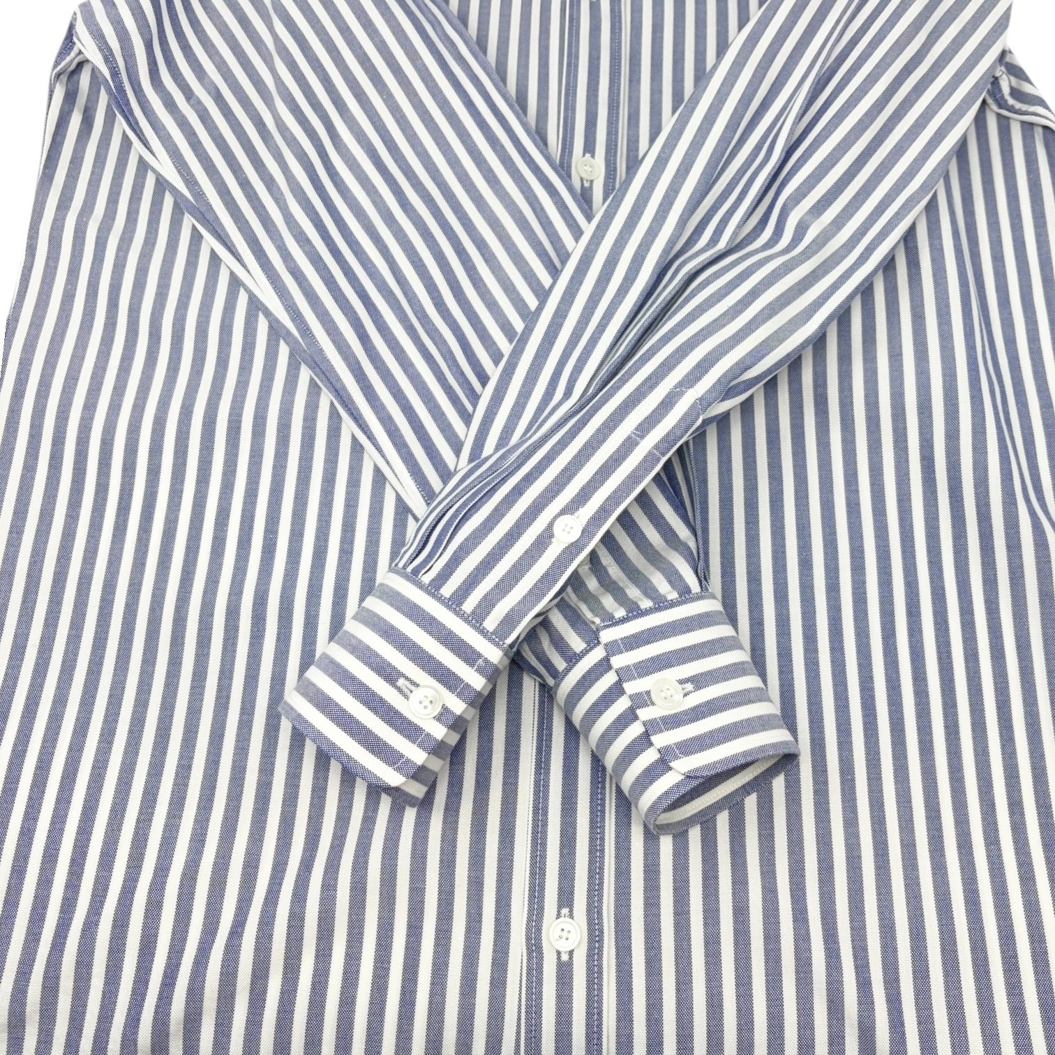 CELINE Triomphe Logo Stripe Button Up Shirt Long Sleeve #36 Blue White Cotton