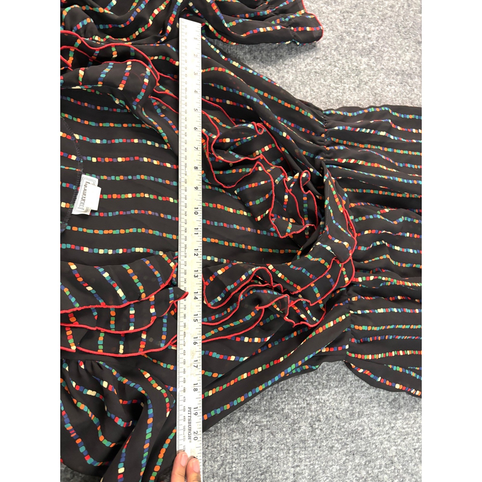 Impromptu Black Multicolor Ruffle Front Long Sleeve Midi Dress Vtg Size 15/16