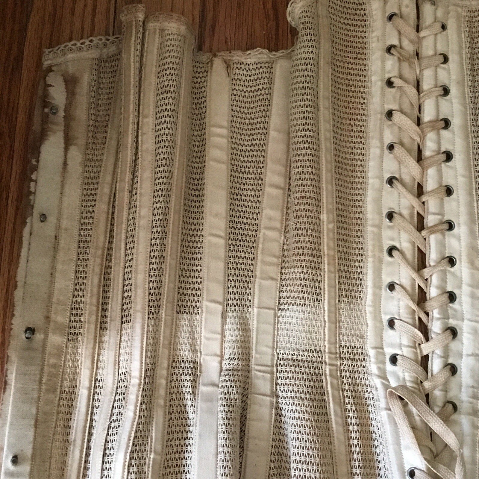 Antique Victorian Summer Mesh Corset Ecru Lace Up Back Imperfectly Perfect!!!