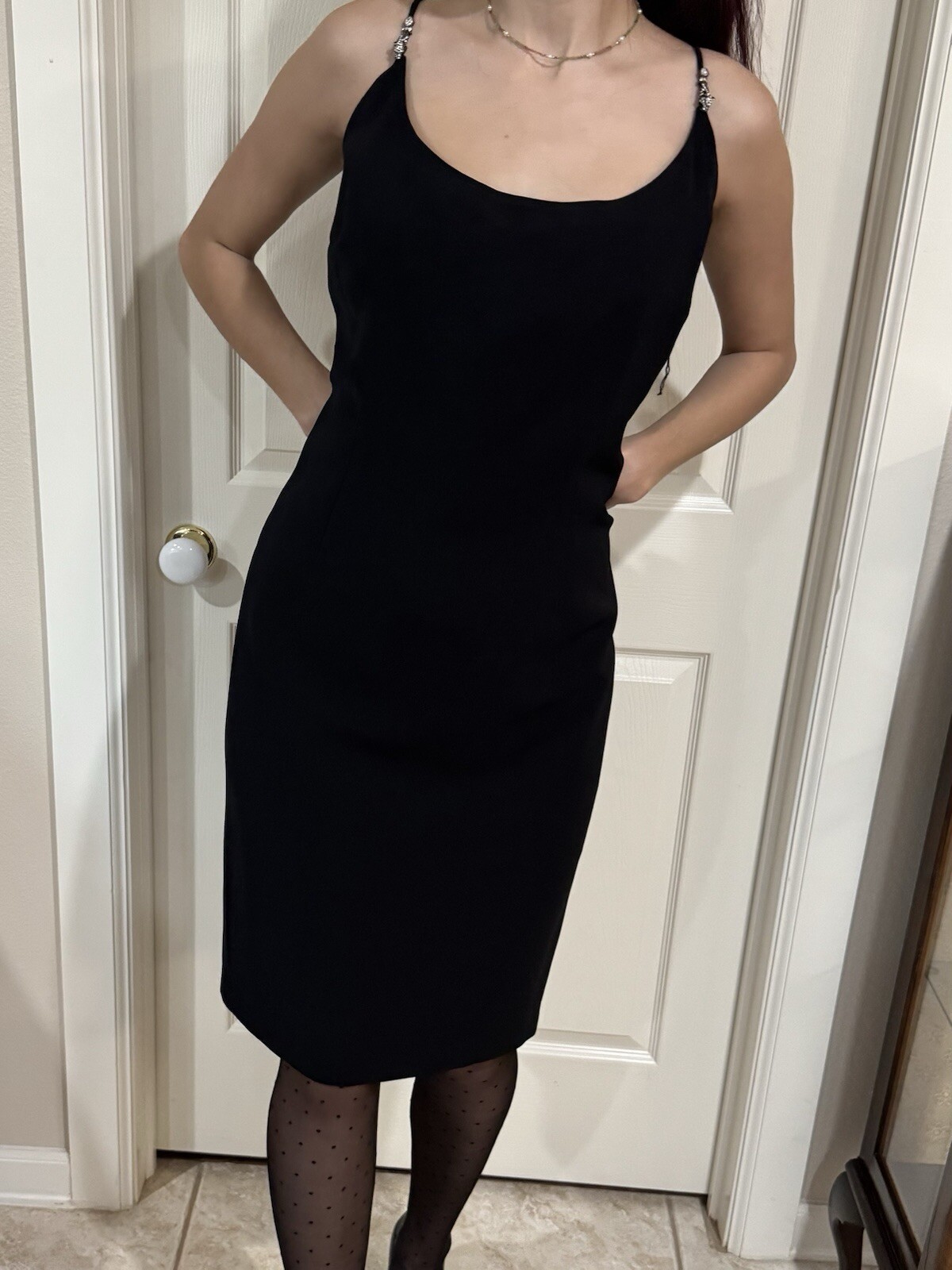 Vtg Y2K Maggy London Size 14 Black Cocktail Spaghetti Strap Dress with Bolero