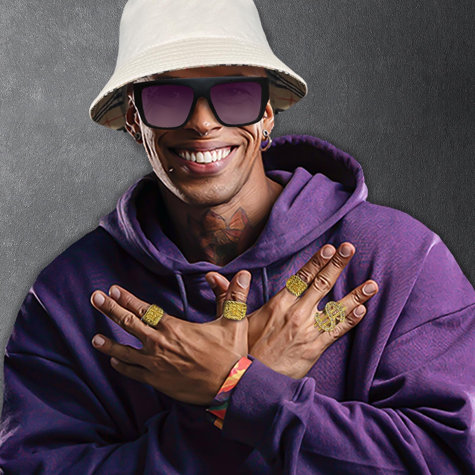 80s 90s Hip Hop Costume Kit – Rapper Accessories for Men & Women, Cosplay Party