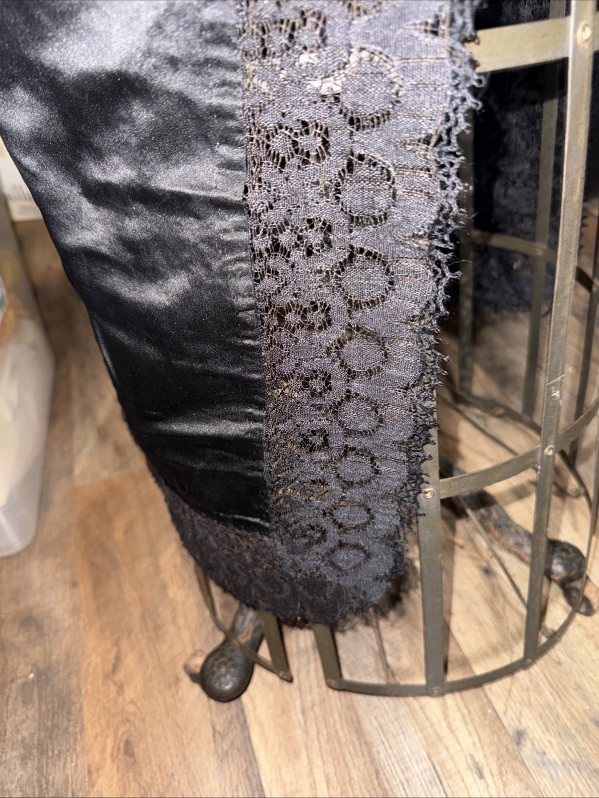 Antique Victorian Edwardian Black Satin And Lace Mourning Apron